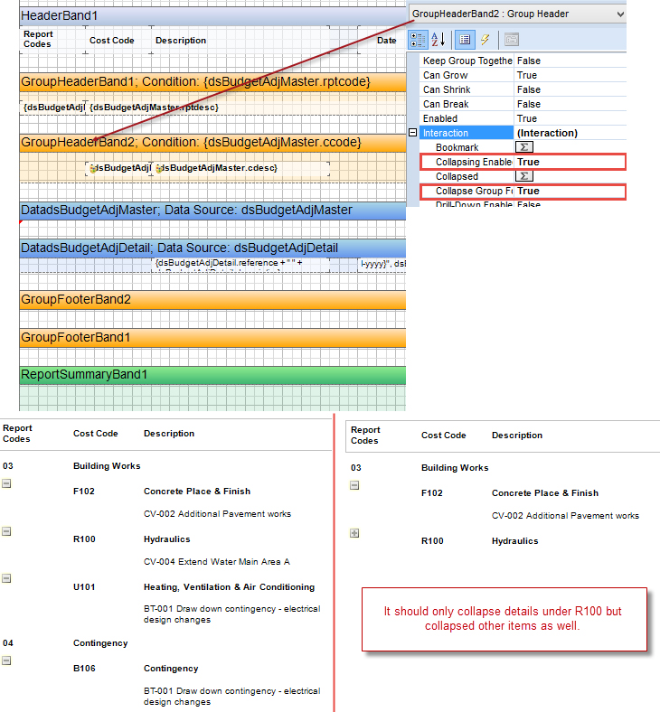 report screenshot showing layout and output collapsed