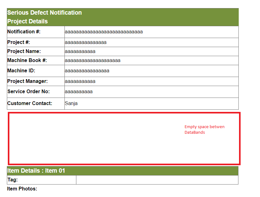 Empty space between DataBands