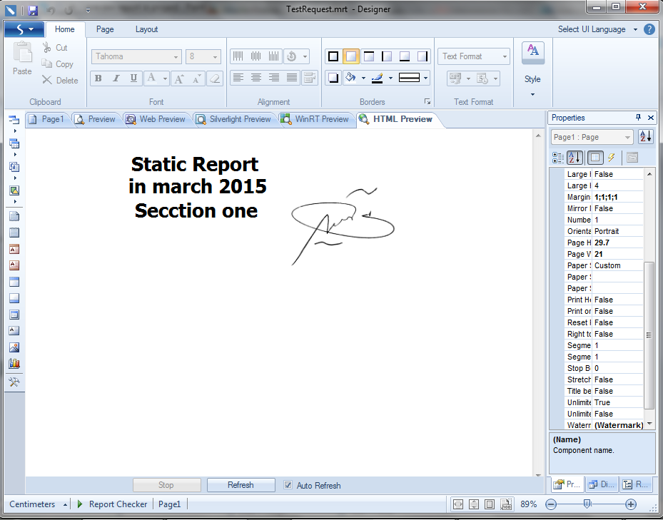 preview report in designer