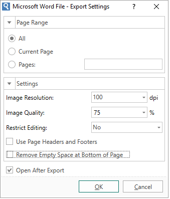 Report Export Settings