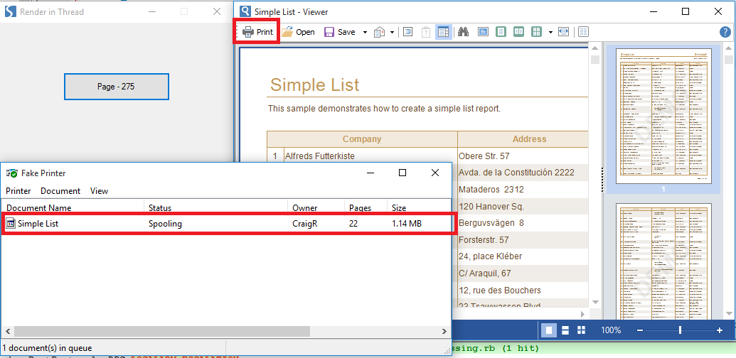 Attempting the print of a report<br />While the report is being sent to the printer spool, the report UI cannot be interacted with