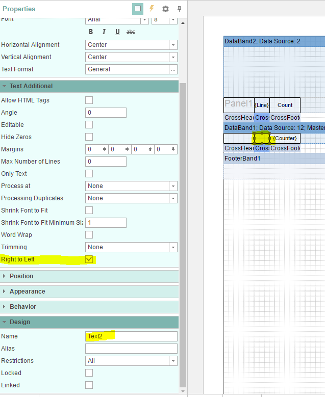 Right To Left property of the Text2 component