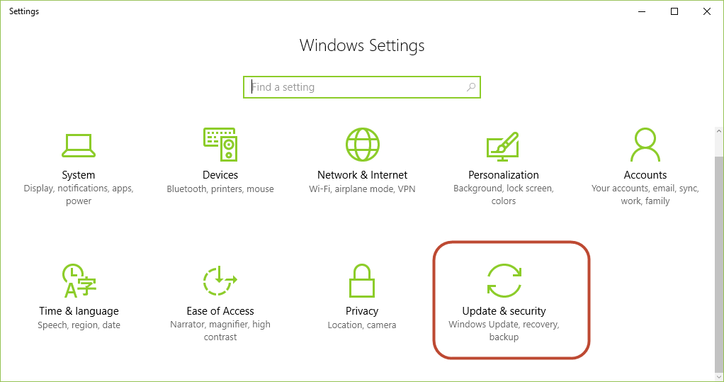 Choose Update &amp; Security