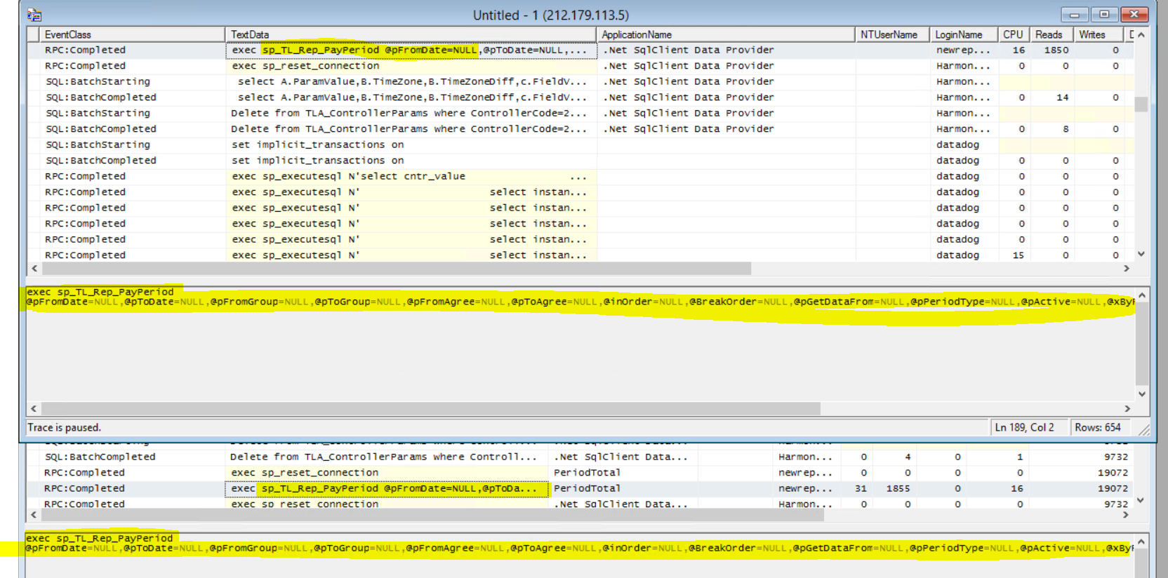 NUll parames in the Profiler