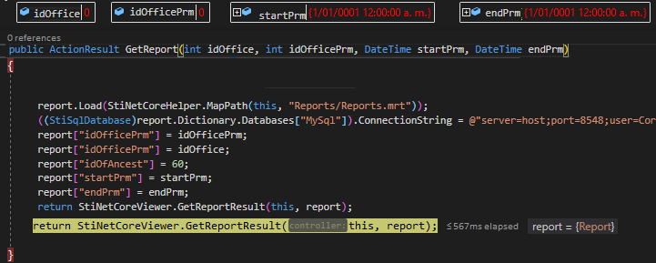 the method GetReport call itself and there's no parameters