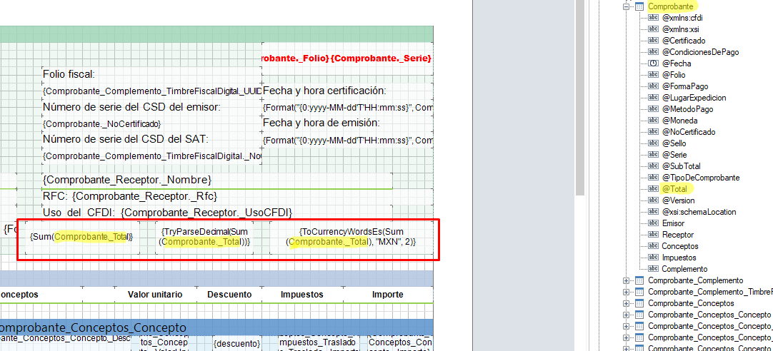 Thats how i am using Comprobante._Total (those are some tests)