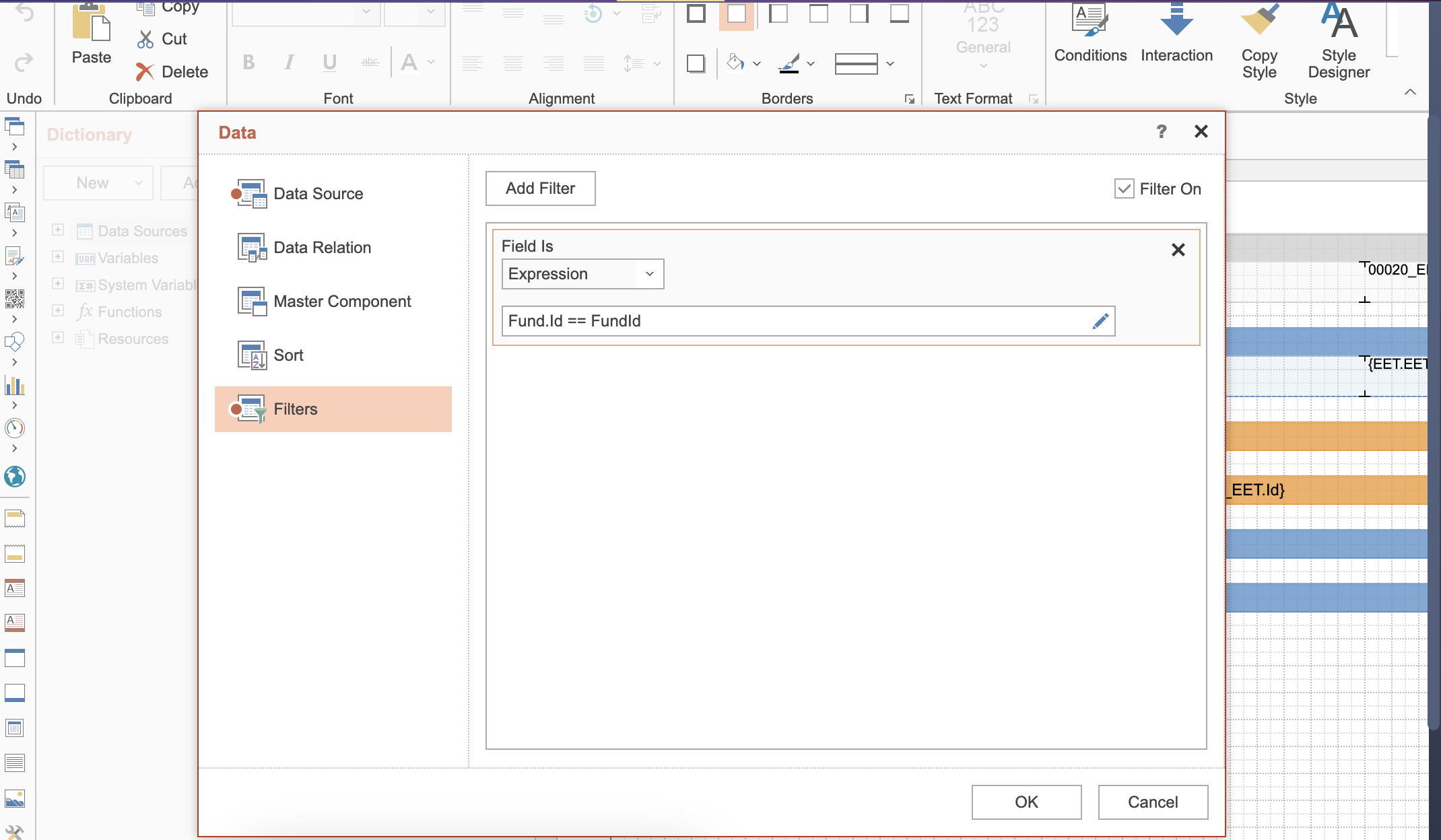Filtered databand with FundId variable