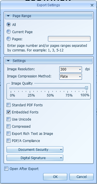 Export Options