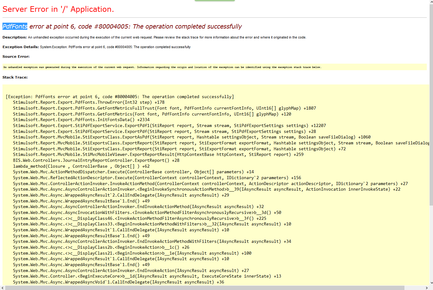 Error in PDF Format