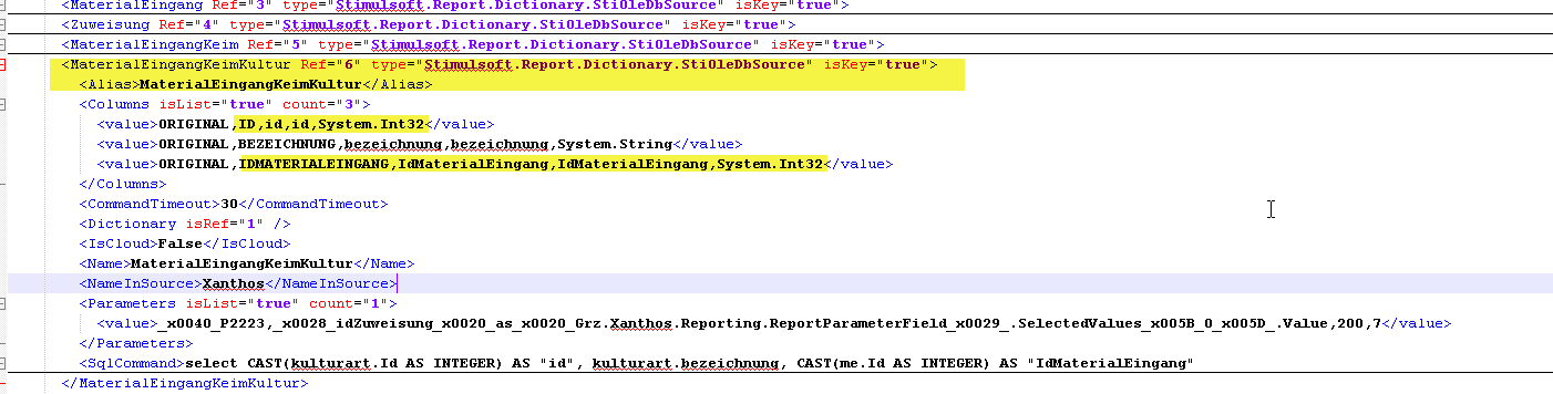 Datasource MaterialEingangKeim