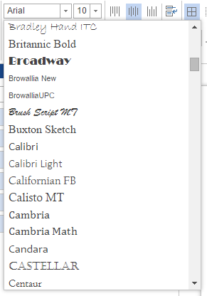 font list of Report JS designer